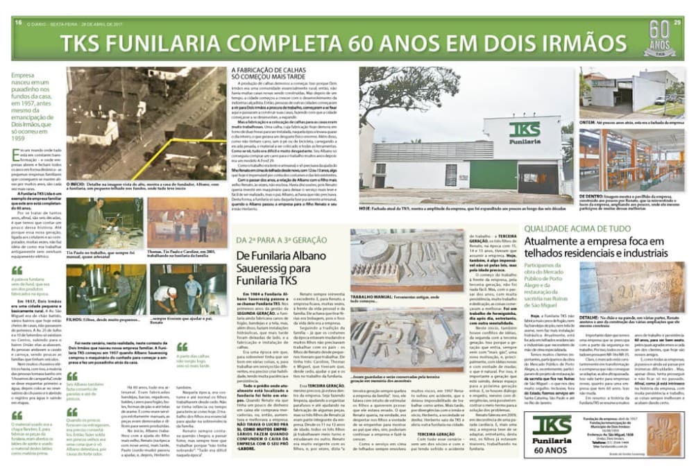 Reportagem sobre os 60 anos da TKS Funilaria em Dois Irmãos